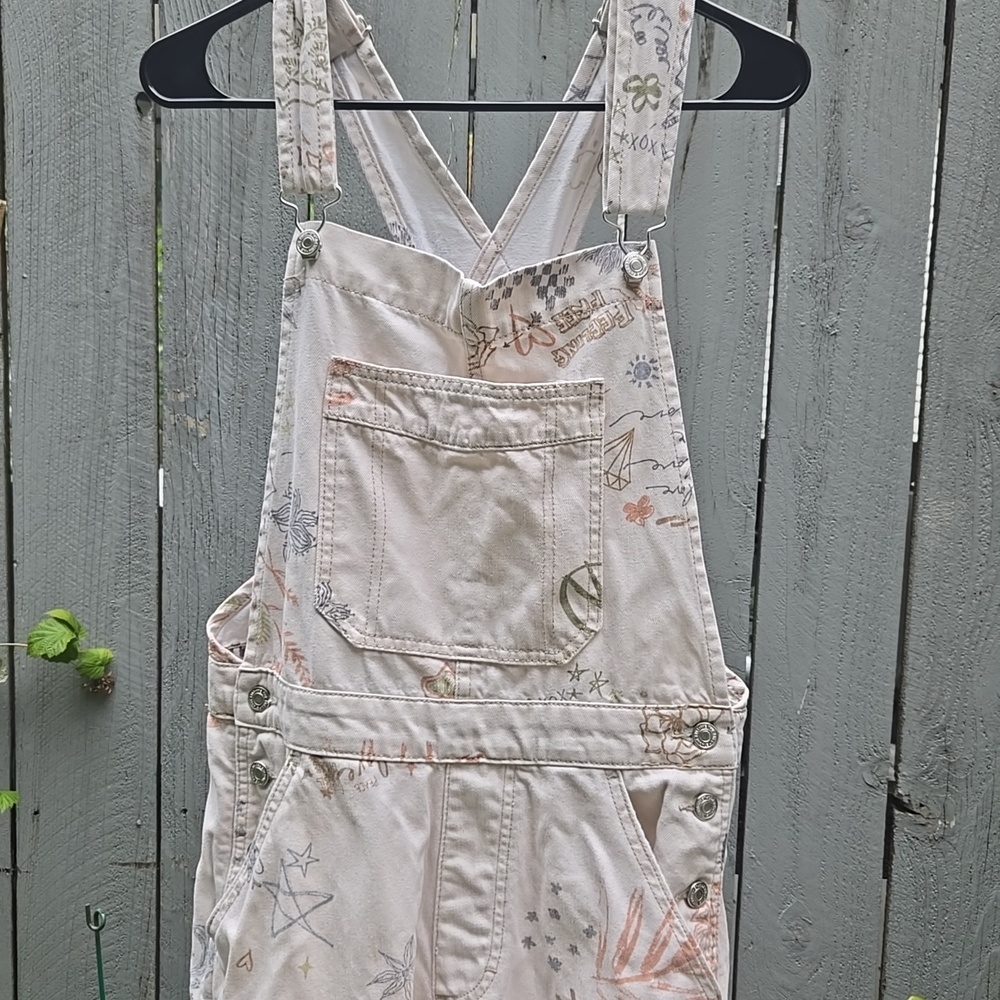 We The Free People Ziggy Pastel Floral Denim Overall Oversized Boho Hippie Y2K - Picture 3 of 11